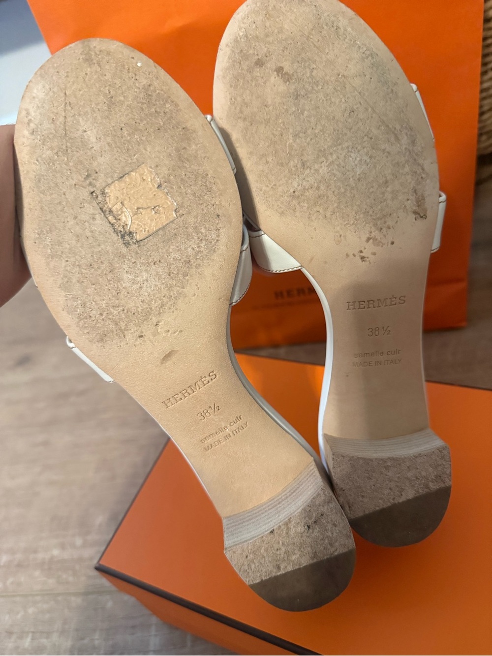 Hermes White Oran Slide Sandals - Women View 3